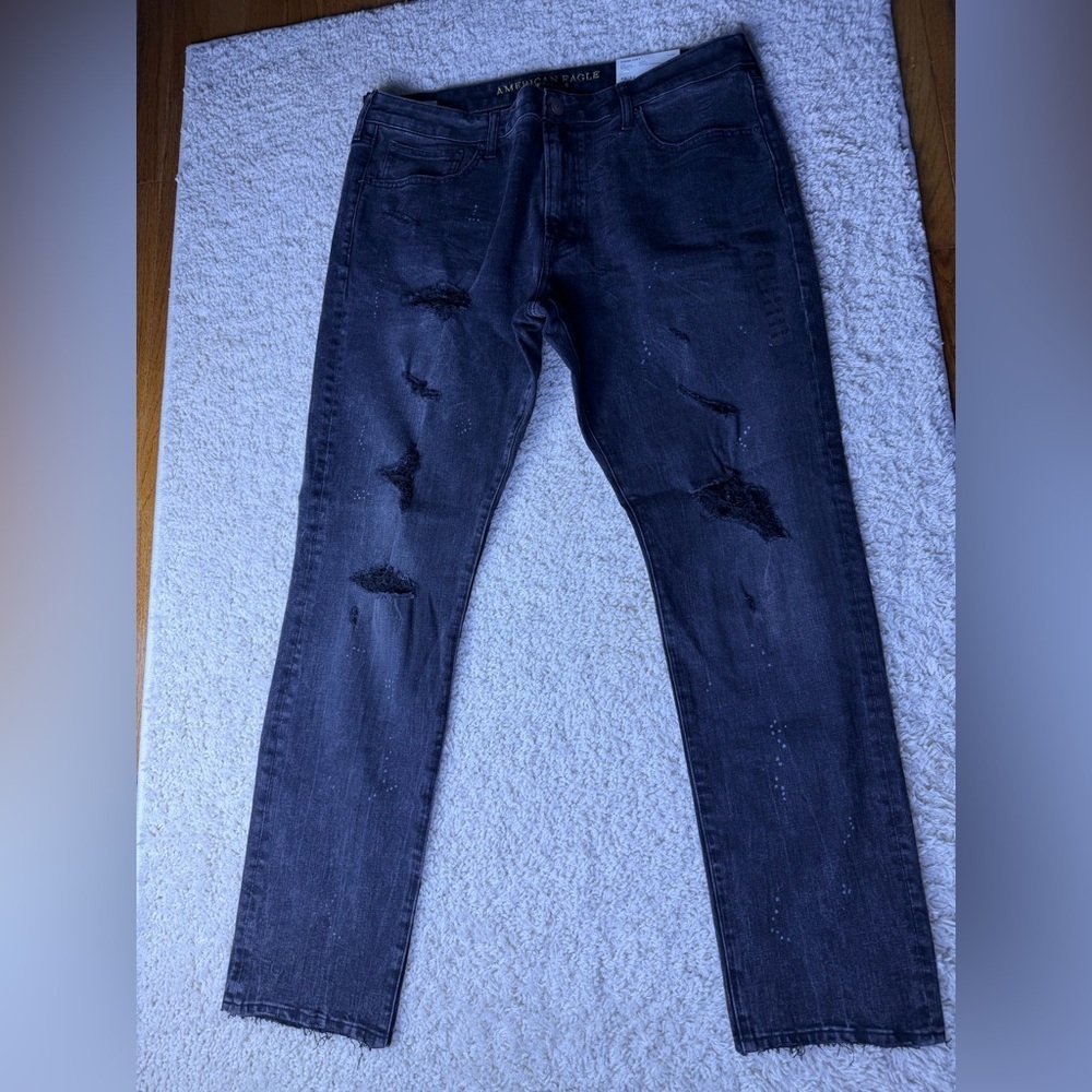 Men's 38x32 American Eagle Flex Distressed Black Jeans